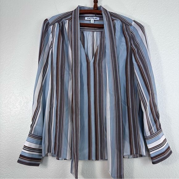 Elizabeth and James Mimi Neck-Tie Stripe Silk Blouse in Dust Multi Size XS - Picture 3 of 8